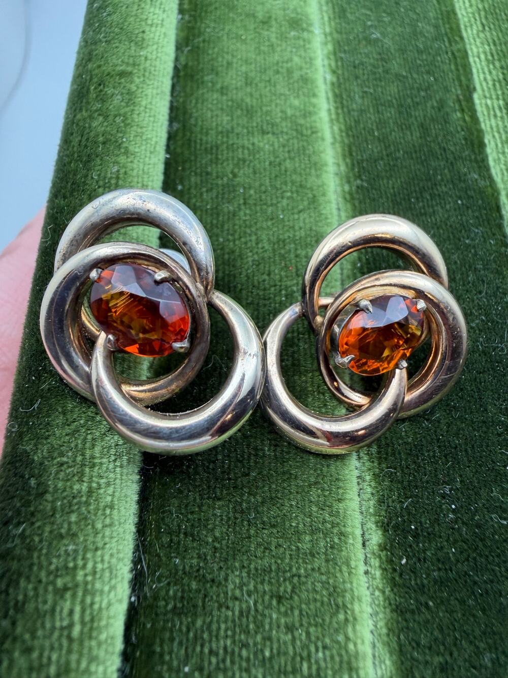 Love-Knot earrings screw back citrine stone in sterling silver